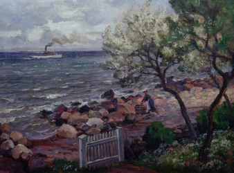Summer Landscape with Garden Gate and Woman
