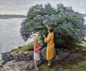 Woman and Child by the Lilac Bush