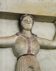 Thracian Tomb of Sveshtari, (detail) of a Statue of Woman in Atlas, 3rd century BC (stone sculpture)