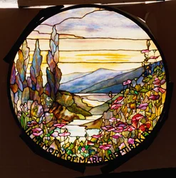 Window with sunset and mountains, Tiffany Studios, c.1900