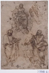 Madonna and Child Seated on Clouds with Saints, or Apostles