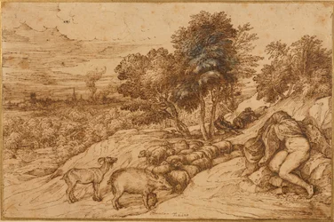 A Woody Landscape with a Nude Woman, Her Head Concealed by a Cloak