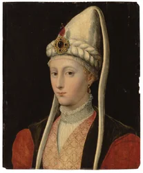 Portrait of a Woman, Possibly Haseki Hürrem Sultan, Called Roxelana, Bust-Length, in Ottoman Costume, with a Jewelled Headdress
