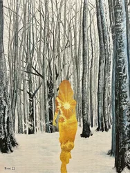 Golden Woman in Winter Forest