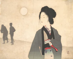 Young Woman Looks at Silhouette of a Male Prisoner Being Led Away