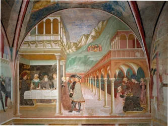 Cycle of the Life of Saint John the Baptist: the Banquet of Herod. Fresco by Masolino da Panicale, 1435. Baptistere by Castiglione Olona, Varese