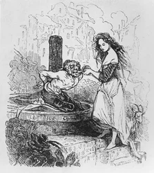 Esmeralda giving Quasimodo a drink, illustration from 