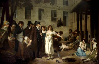 Doctor Philippe Pinel (1745-1826) liberating the insane from their chains in 1795 at the Salpetriere Hospital in Paris