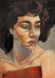 Contemplative Woman in Red
