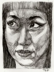Pensive Asian Woman Drawing