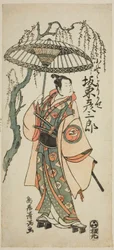 The Actor Bando Hikosaburo II as Ono no Yorikaze in the play "Ono no Tofu Aoyagi Suzuri," performed at the Morita Theater in August 1764