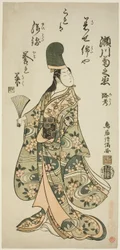 The Actor Segawa Kikunojo II as Shirabyoshi Renri in the play "Imayo Dojoji" performed at the Ichimura Theater in the eleventh month, 1756