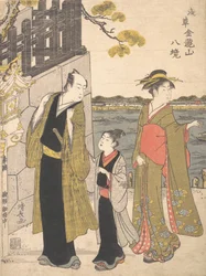 A Man with a Boy and a Geisha Visiting the Kinryusan Temple