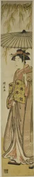 Geisha Carrying a Parasol Under a Willow Tree
