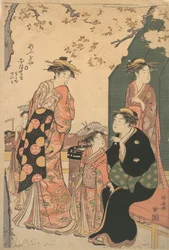 Portrait of the Courtesan Nioteru of the Ogiya, with Her Two Attendants Namiji and Ao