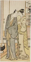 The Actor Ichikawa Yaozo III with a geisha, from an untitled series of prints showing Actors in private life