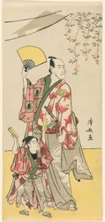 The Actors Ichikawa Danjuro V and Ichikawa Ebizo IV, from a pentaptych of eleven actors celebrating the festival of the shrine of the Soga brothers