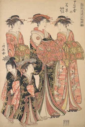 The Courtesan Wakakusa of the Chojiya Brothel, and Attendants Asano and Midori