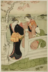 Women and Children on the Causeway at Shinobazu Pond