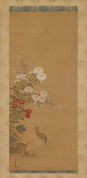 Quail and Autumn Flowers