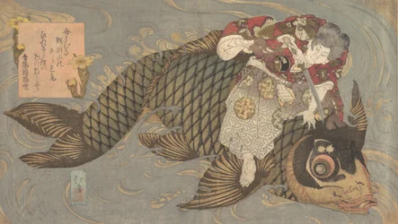A Man Slaying a Monster Carp with a Sword