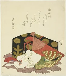 Lacquer Box, Fan, and Okina Mask