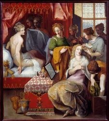 Hyante and Clymene at their Toilet. Painting by Toussaint Dubreuil