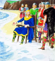 King Canute failing to hold back the waves