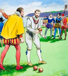 Sir Francis Drake Playing Bowls on Plymouth Hoe, 1588