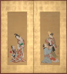 Shirabyoshi Dancer and Female Servant, Courtesan and Girl Attendant