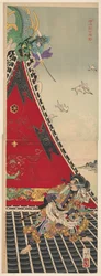 Fight on the Roof Between the Two Rivals Genpachi and Shino on the Horyukaku