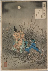 Fujiwara no Yasumasa Playing the Flute by Moonlight on an Open Moor