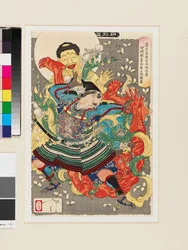 Gamo Sadahide’s Retainer, Toki Motosada, Hurling a Demon King to the Ground at Mount Inohana in Kai Province