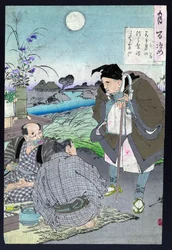 Japanese poet Basho Matsuo speaking with two men