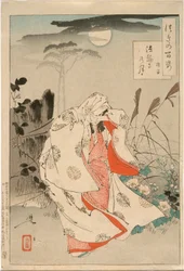 Yokobue Waiting for Takiguchi Tokiyori by Moonlight at Hōrinji