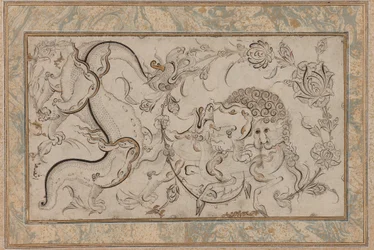 Lion, chi-lin and dragon set in floral sprays, Ottoman Period