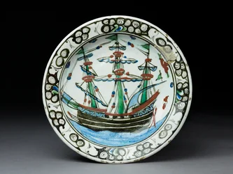 Stone-paste dish with underglaze decoration, Iznik, c.1620-30