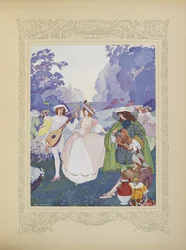 There were shepherds and shepherdesses dancing to the sound of flutes and bagpipes, illustration from 