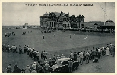 1st Tee, 18th Green & Clubhouse, Old Course, St. Andrews, c. 1955