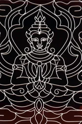 Wat Ong Teu Buddhist temple. A Goddess decorates a window, Vientiane, Laos