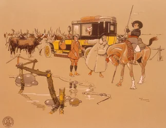 A Berliet Car Stuck in the Middle of Cattle