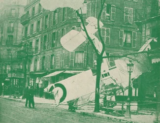 A French Aeroplane Descends in a Paris Street, c. 1917