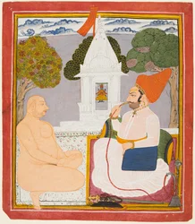A Rathor Noble Visiting a Digambara Holy Man at a Vishnu Shrine, Probably Baba Atmaram, c. 1760