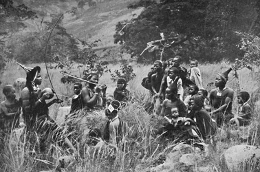 A Zulu musician and audience, 1912