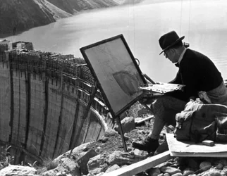 An Artist from Linz Painting the Limberg Dam, Austria, c1947-1951