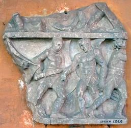 A bas-relief of a fight between Secutor and Retiarius, 3rd century, Rome