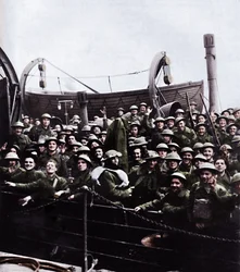 A boat of soldiers rescued from Dunkirk, 1940