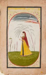 A Lady in a Sparse Landscape, Holding a Flower and Cup