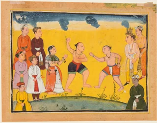A Page from the Mahabharata: Bhima Fighting with Jayadratha, c. 1615