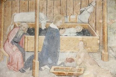 Abondance Abbey Church fresco: Nativity Scene, Abondance, France